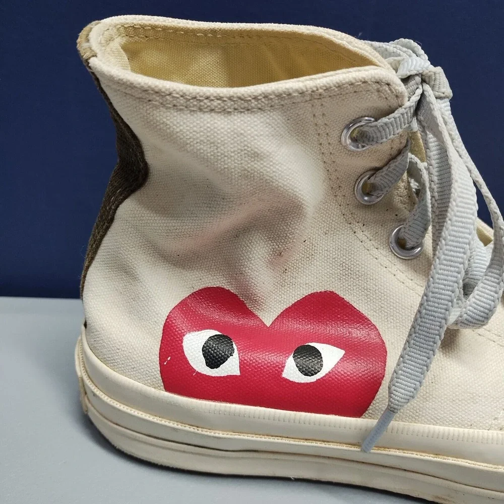 Converse All-Stars Des Garcons High Top Sneaker Mens Size 6 Cream‎ Logo Lace Up - Picture 4 of 16